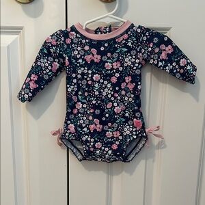 Ruffle Butts Blue and Pink Floral One Piece Bodysuit